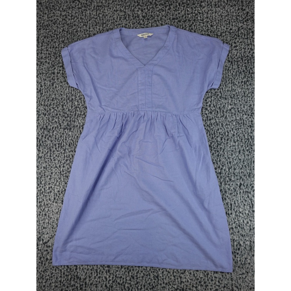 Briggs Dress Womens Small Blue Linen Blend V-Neck Cuffed Sleeve Empire Waist